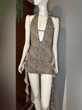Leopard Print Plunging Mini Dress/Romper